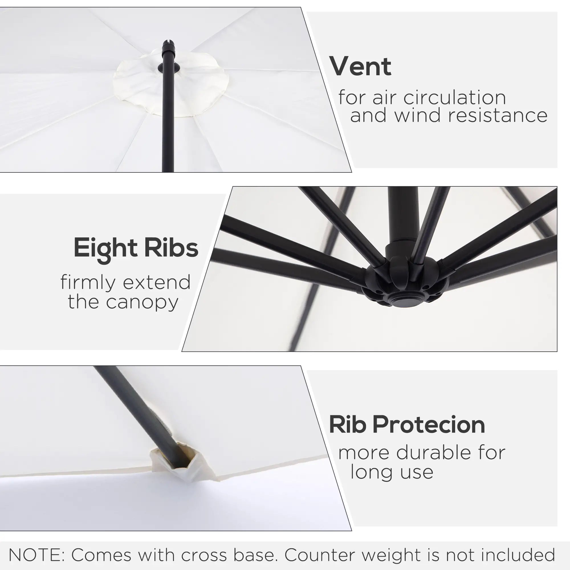 9.7ft Offset Patio Umbrella, Crank Handle, 8 Ribs, Cross Base, Cream Cantilever Umbrellas at Gallery Canada