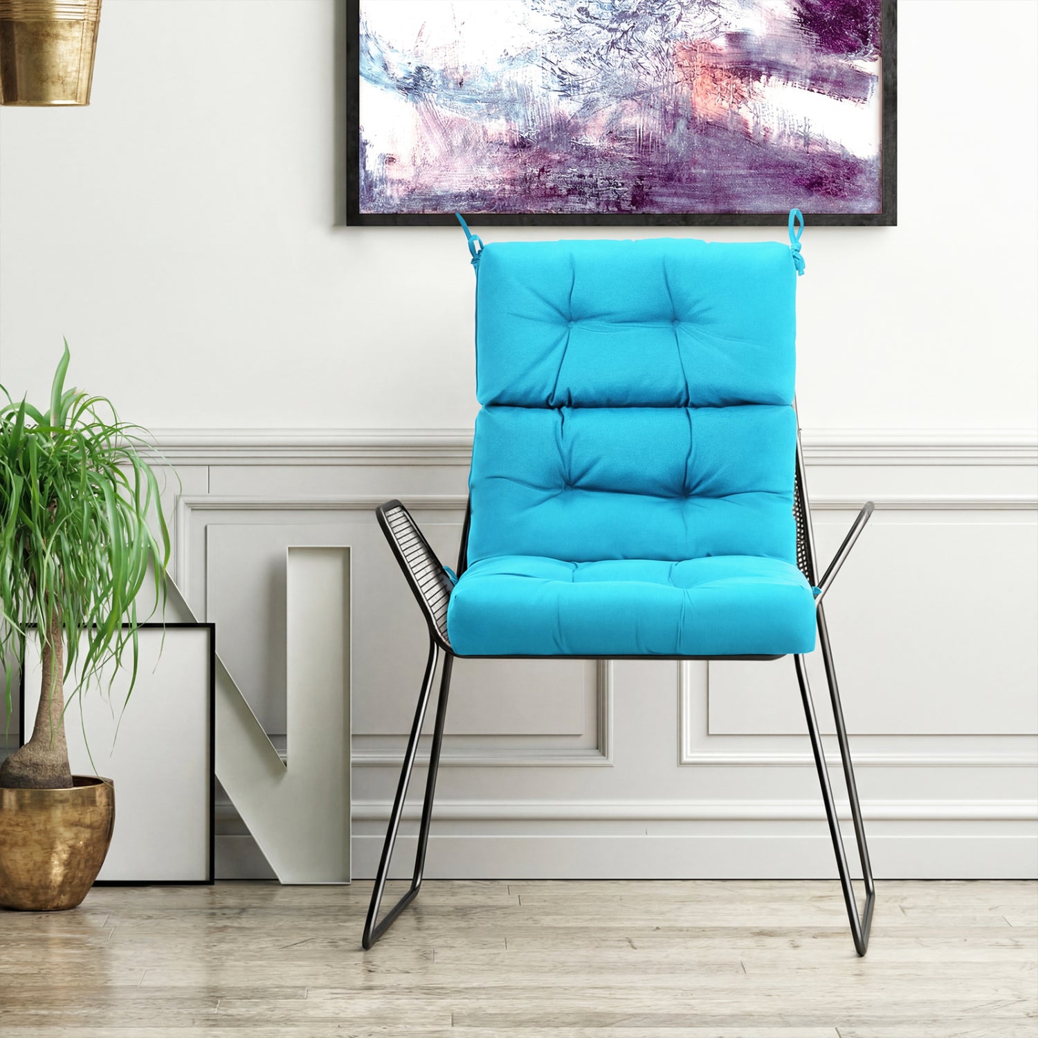 Tufted Patio High Back Chair Cushion with Non-Slip String Ties, Turquoise Outdoor Furniture Accessories at Gallery Canada