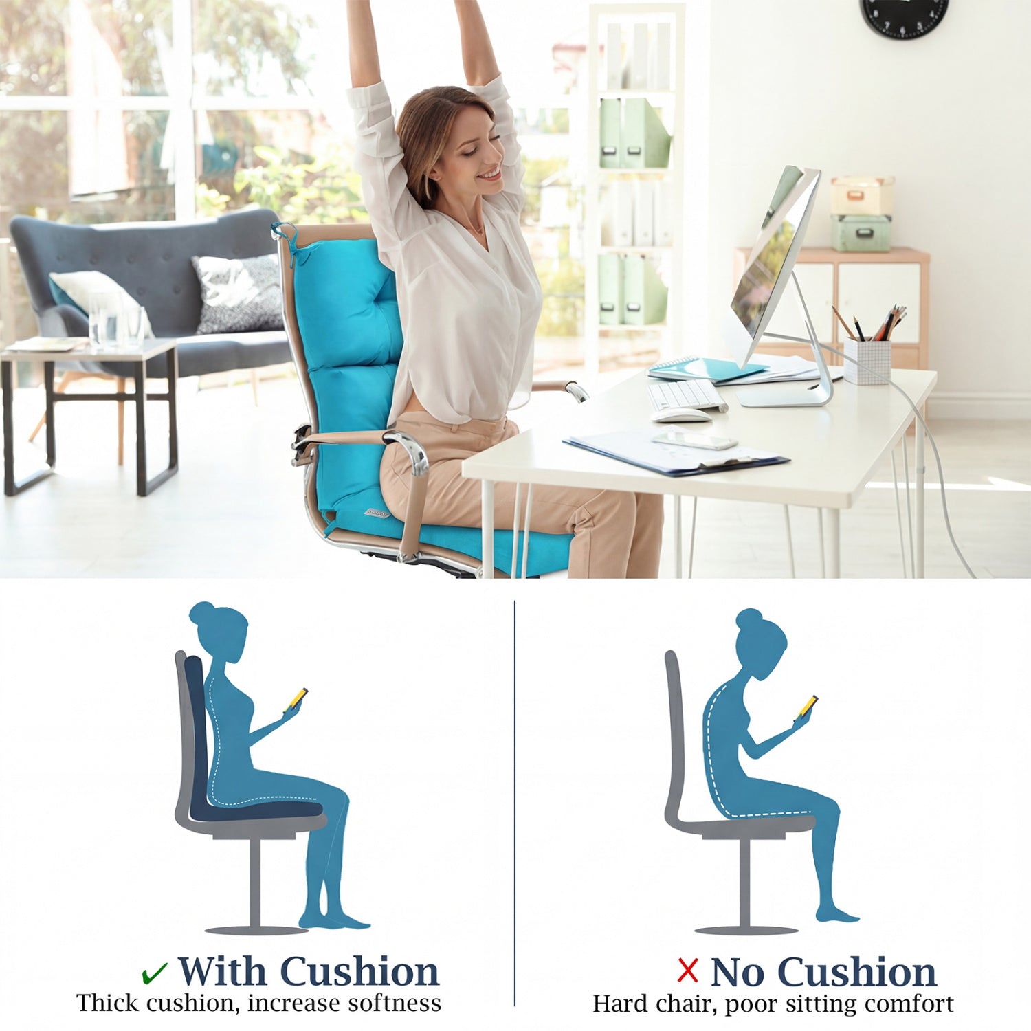 Tufted Patio High Back Chair Cushion with Non-Slip String Ties, Turquoise Outdoor Furniture Accessories at Gallery Canada