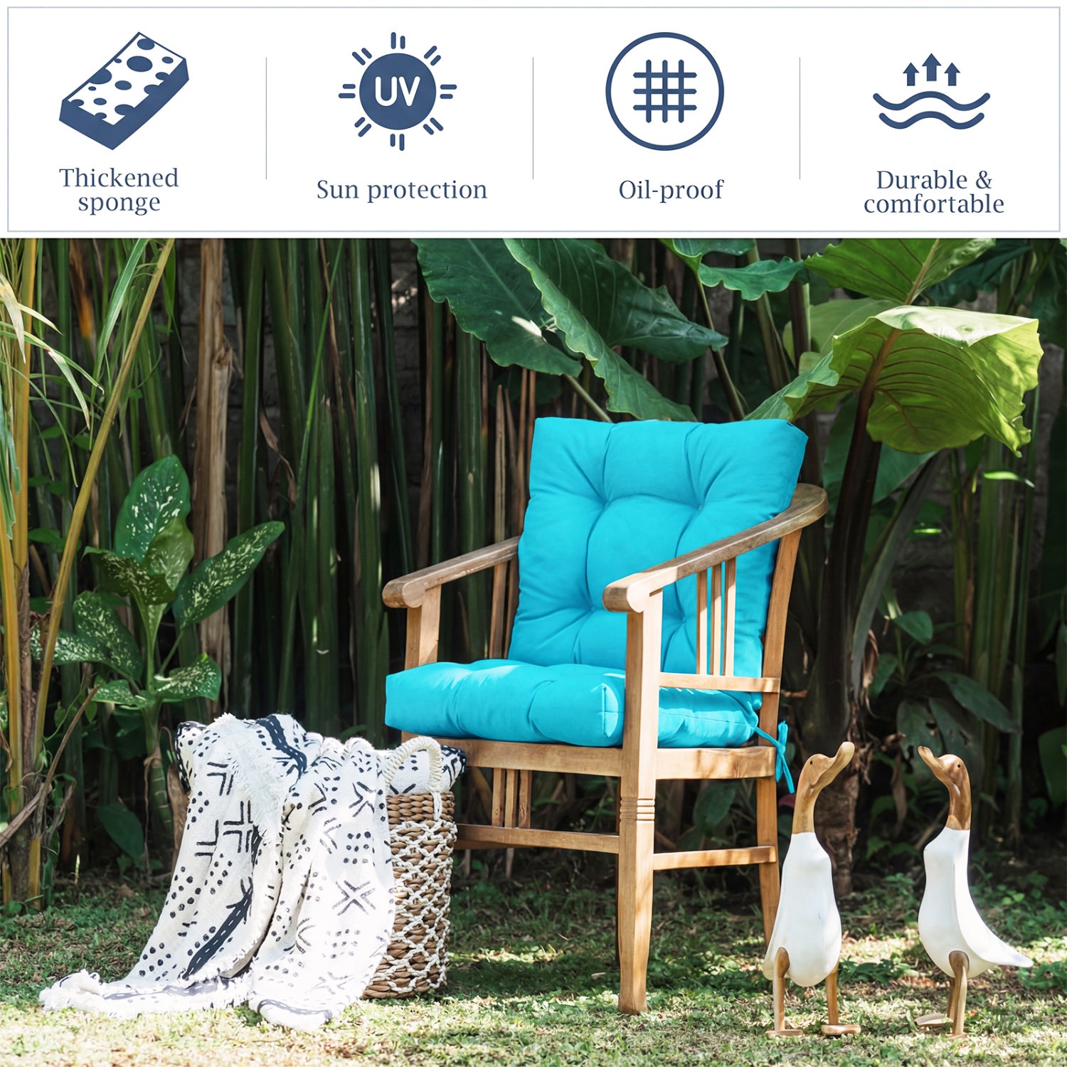 Tufted Patio High Back Chair Cushion with Non-Slip String Ties, Turquoise Outdoor Furniture Accessories at Gallery Canada