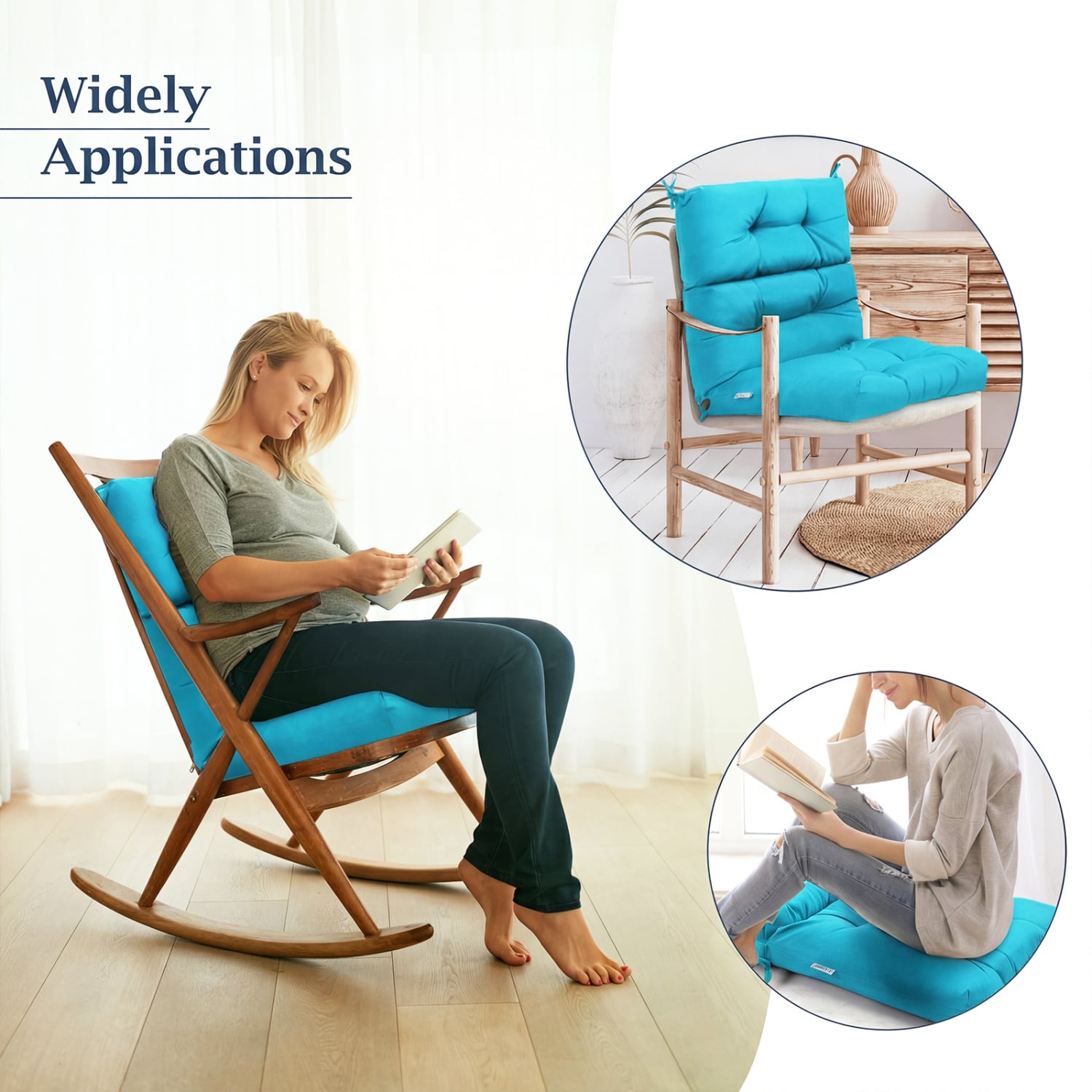 Tufted Patio High Back Chair Cushion with Non-Slip String Ties, Turquoise Outdoor Furniture Accessories at Gallery Canada