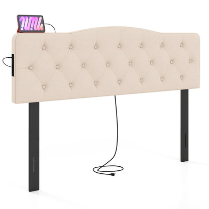 Tufted Upholstered Headboard, Queen Full Size, 2 AC Outlets, Beige Headboards at Gallery Canada