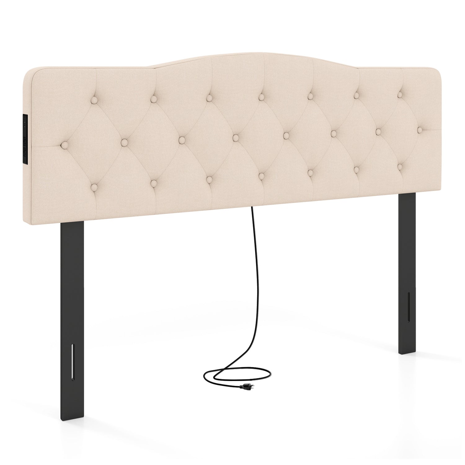 Tufted Upholstered Headboard, Queen Full Size, 2 AC Outlets, Beige Headboards Beige at Gallery Canada