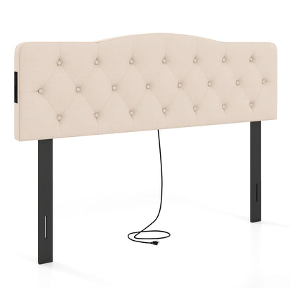 Tufted Upholstered Headboard, Queen Full Size, 2 AC Outlets, Beige Headboards Beige at Gallery Canada
