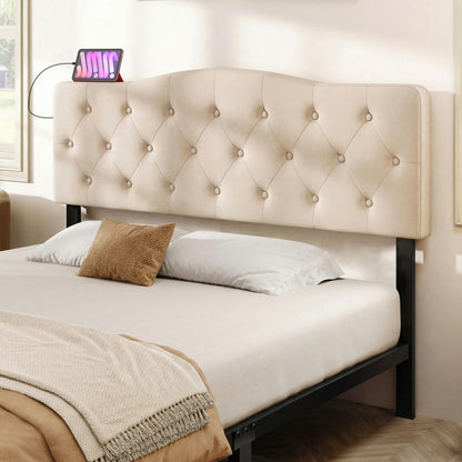 Tufted Upholstered Headboard, Queen Full Size, 2 AC Outlets, Beige Headboards at Gallery Canada