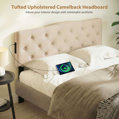 Tufted Upholstered Headboard, Queen Full Size, 2 AC Outlets, Beige Headboards at Gallery Canada