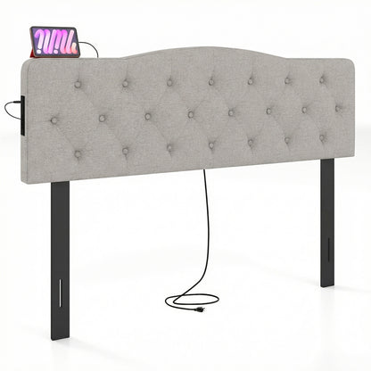 Tufted Upholstered Headboard, Queen Full Size, 2 AC Outlets, Gray Headboards at Gallery Canada
