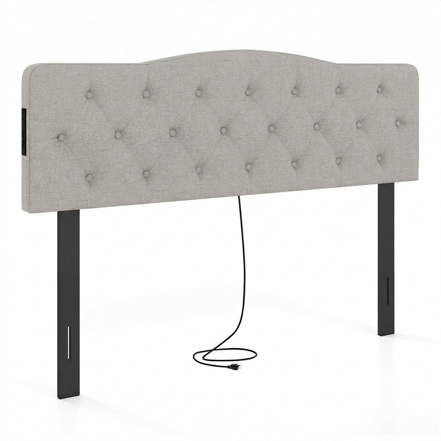Tufted Upholstered Headboard, Queen Full Size, 2 AC Outlets, Gray Headboards at Gallery Canada