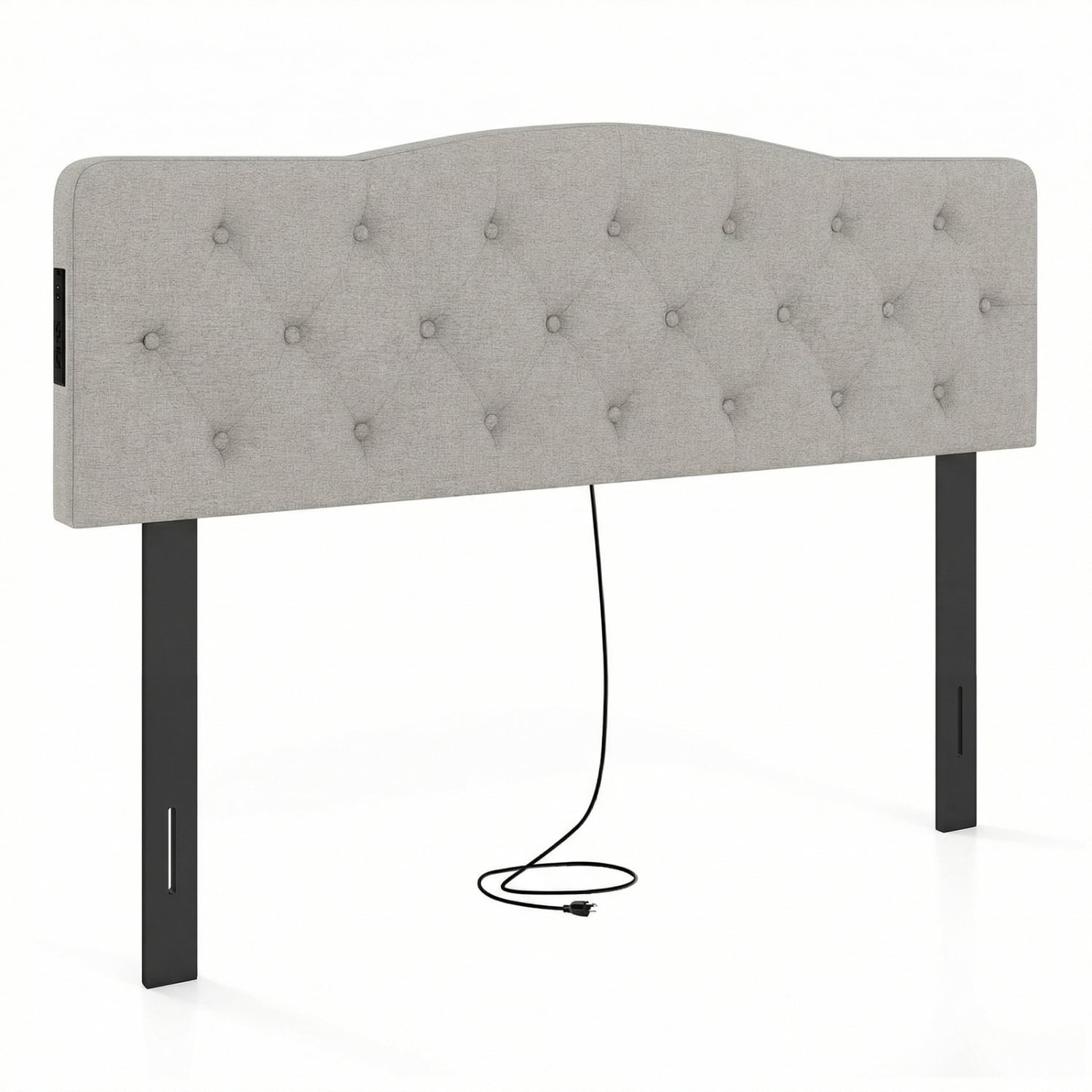 Tufted Upholstered Headboard, Queen Full Size, 2 AC Outlets, Gray Headboards at Gallery Canada