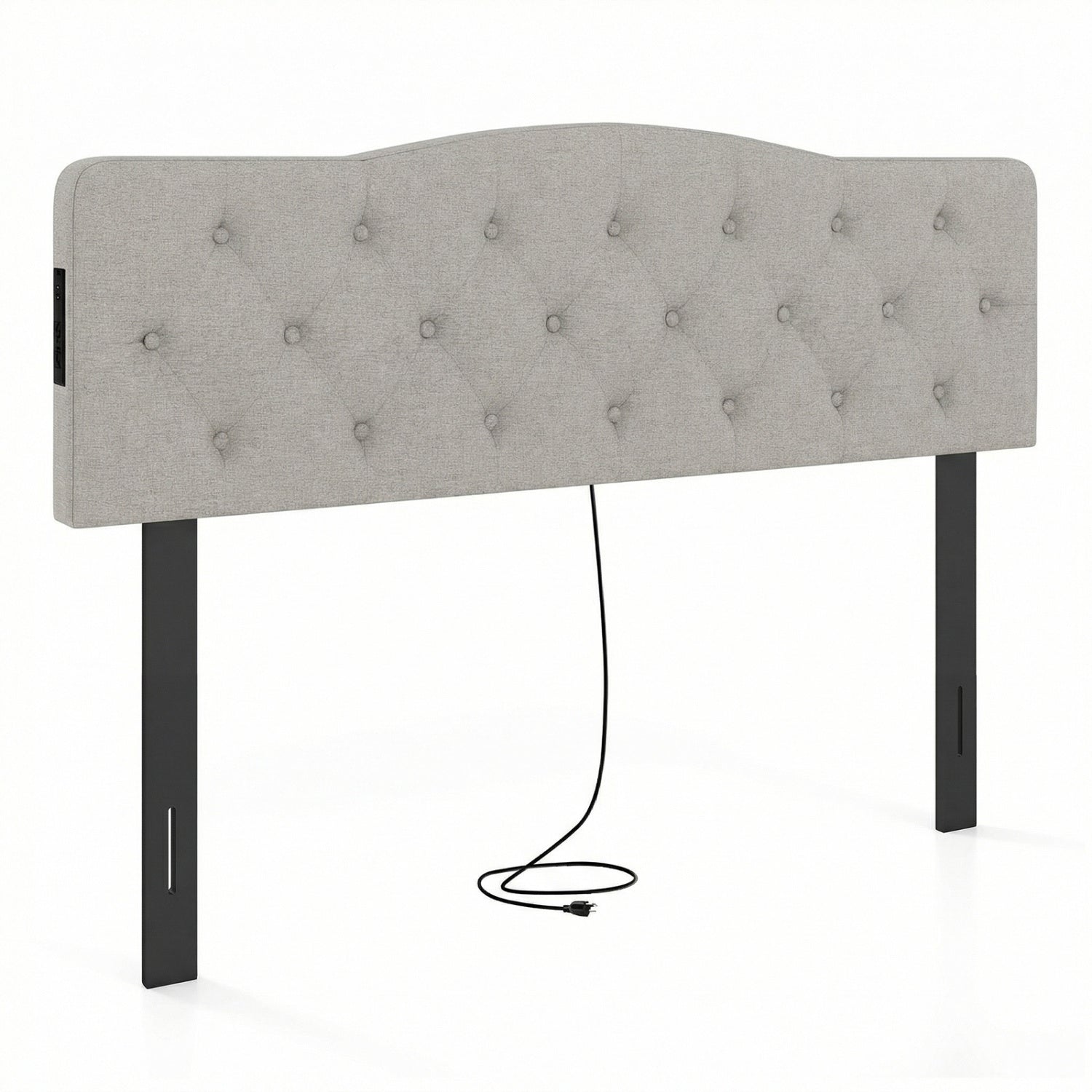 Tufted Upholstered Headboard, Queen Full Size, 2 AC Outlets, Gray Headboards Gray at Gallery Canada