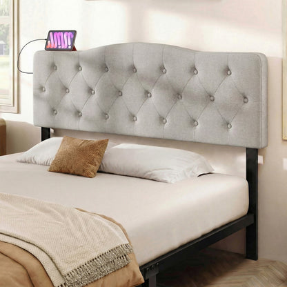 Tufted Upholstered Headboard, Queen Full Size, 2 AC Outlets, Gray Headboards at Gallery Canada
