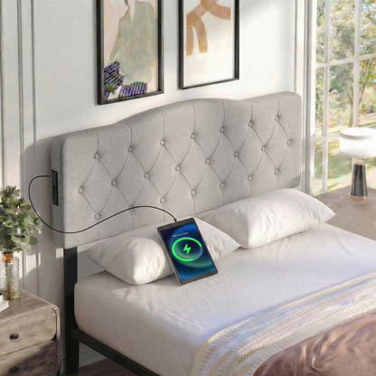 Tufted Upholstered Headboard, Queen Full Size, 2 AC Outlets, Gray Headboards at Gallery Canada