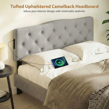 Tufted Upholstered Headboard, Queen Full Size, 2 AC Outlets, Gray Headboards at Gallery Canada