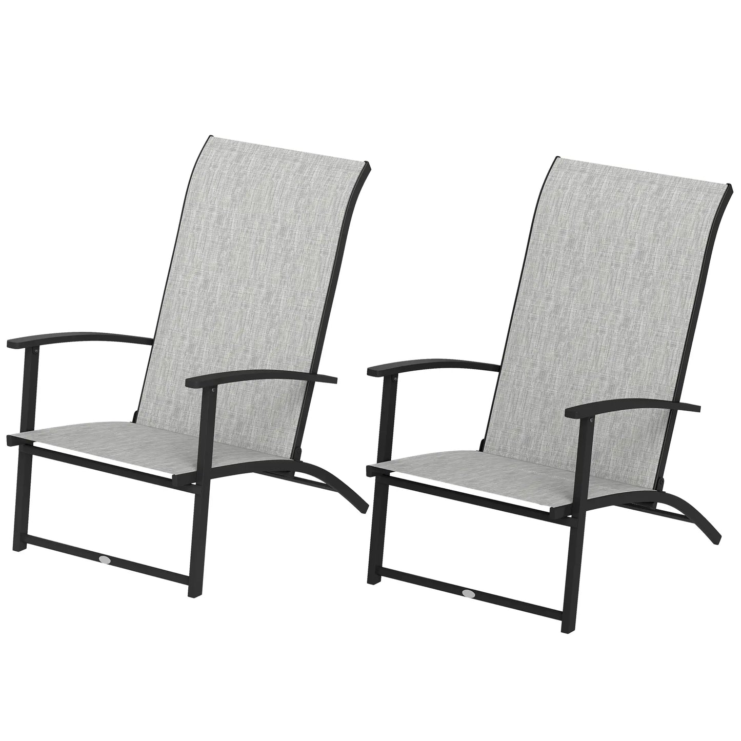 Set of 2 Folding Lawn Chairs, Outdoor with Armrests, High Backrest, Grey Patio Chairs Grey at Gallery Canada