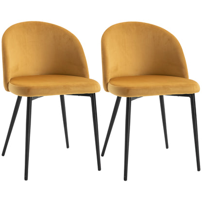 Set of 2 Mid-Back Dining Chairs, Velvet Upholstery, Yellow Bar Stools at Gallery Canada