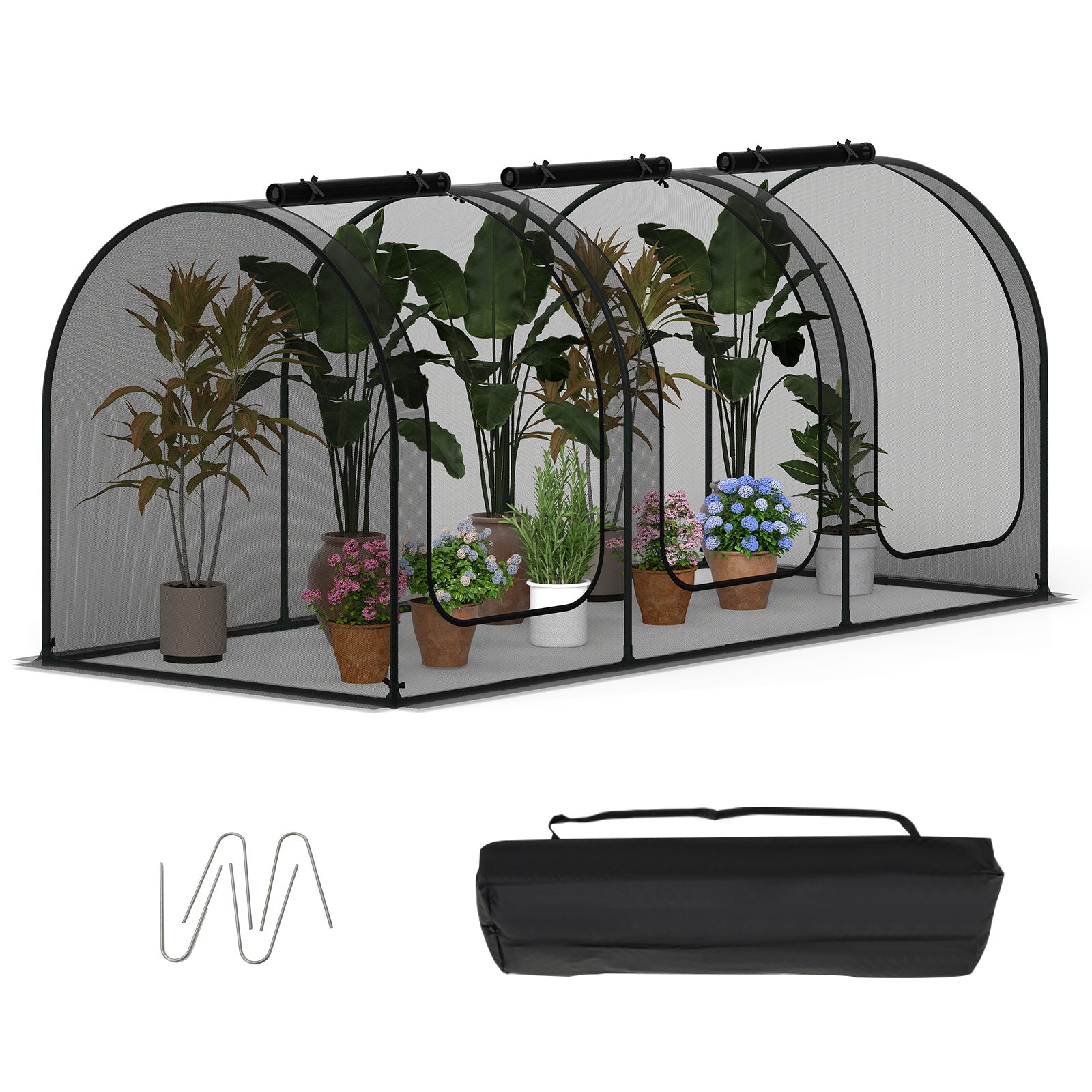 Tunnel Crop Cage Large Portable Plant Protection Tent with 3 Roll-up Zippered Doors Greenhouses Options at Gallery Canada