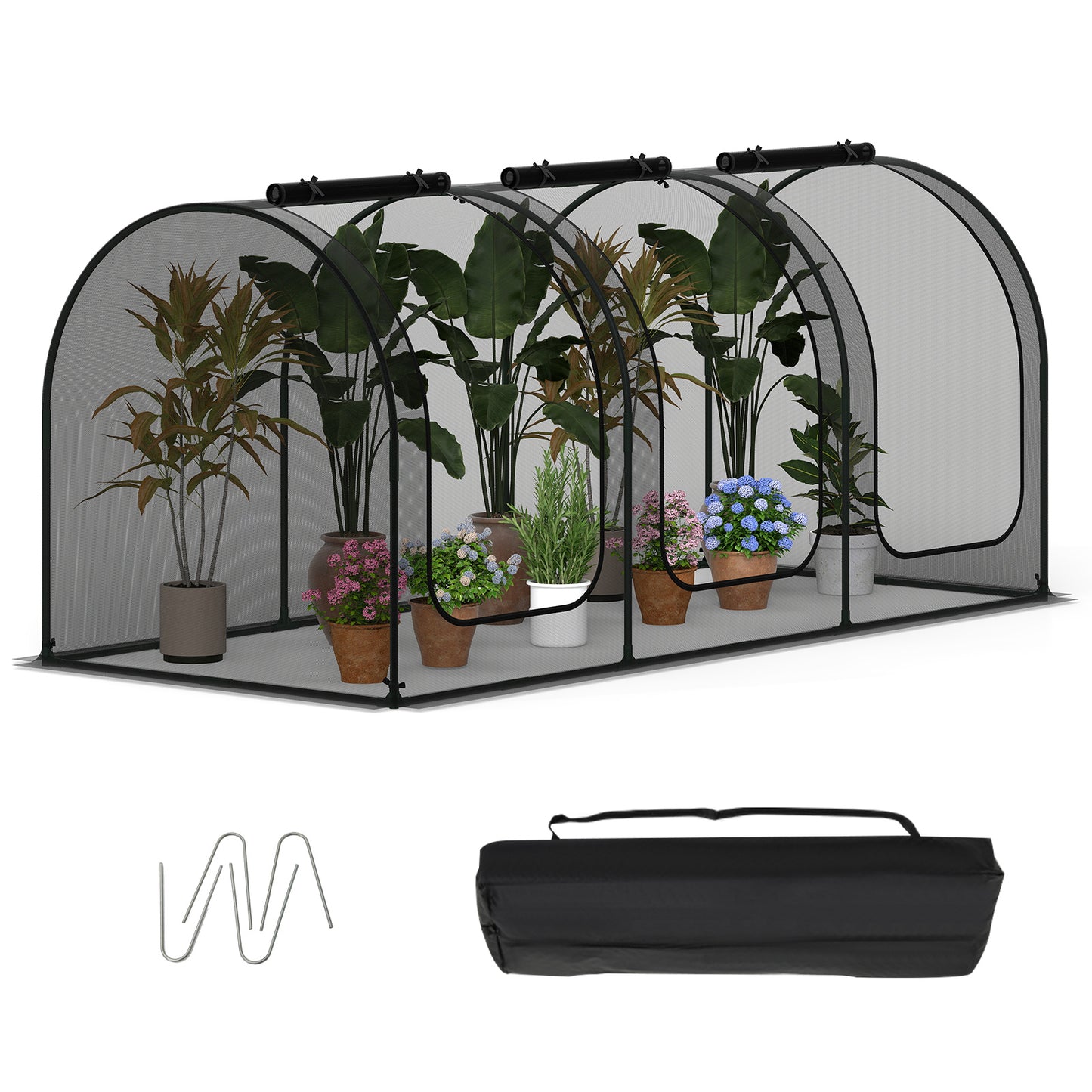 Tunnel Crop Cage Large Portable Plant Protection Tent with 3 Roll-up Zippered Doors Greenhouses Options at Gallery Canada