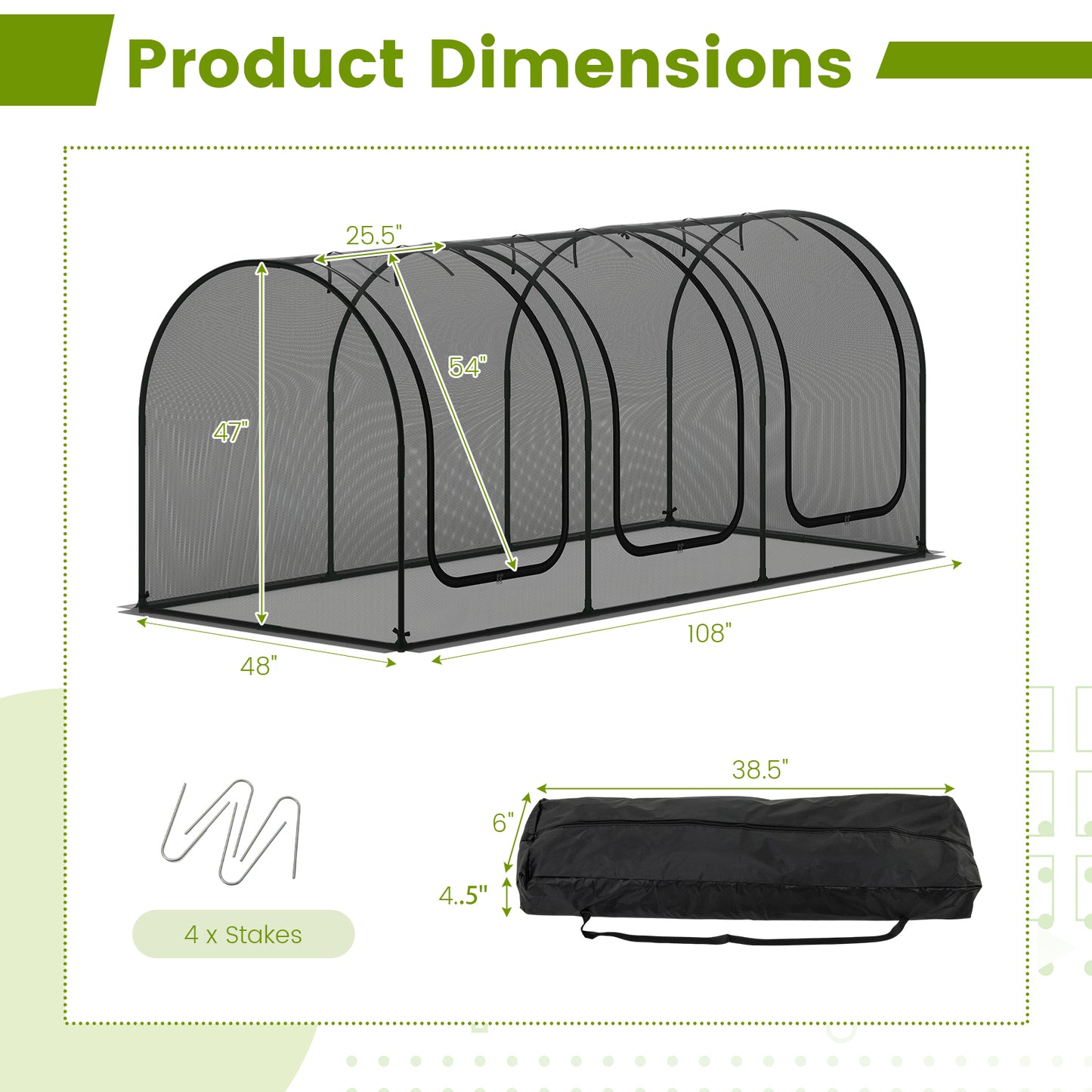 Tunnel Crop Cage Large Portable Plant Protection Tent with 3 Roll-up Zippered Doors Greenhouses at Gallery Canada