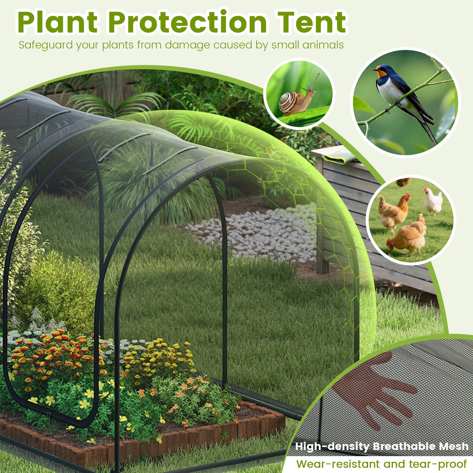Tunnel Crop Cage Large Portable Plant Protection Tent with 3 Roll-up Zippered Doors Greenhouses at Gallery Canada