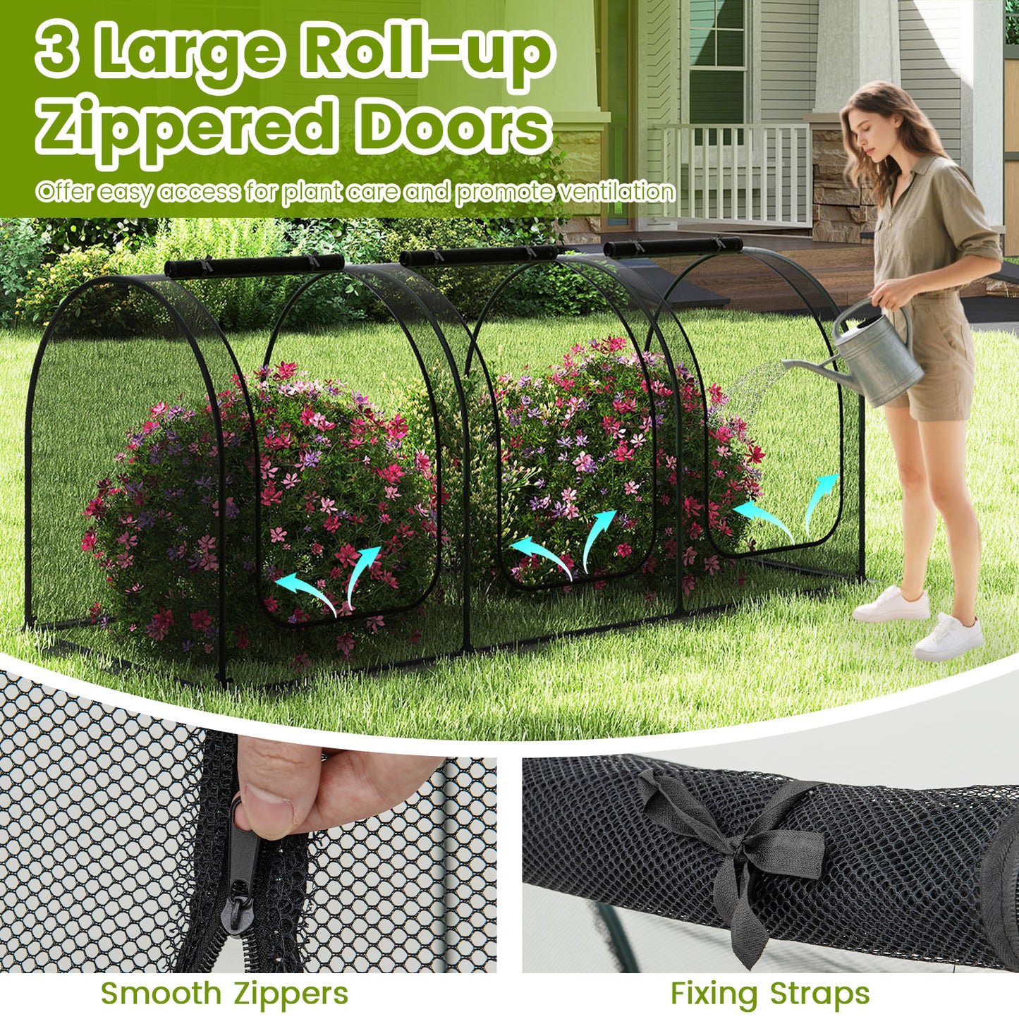Tunnel Crop Cage Large Portable Plant Protection Tent with 3 Roll-up Zippered Doors Greenhouses at Gallery Canada
