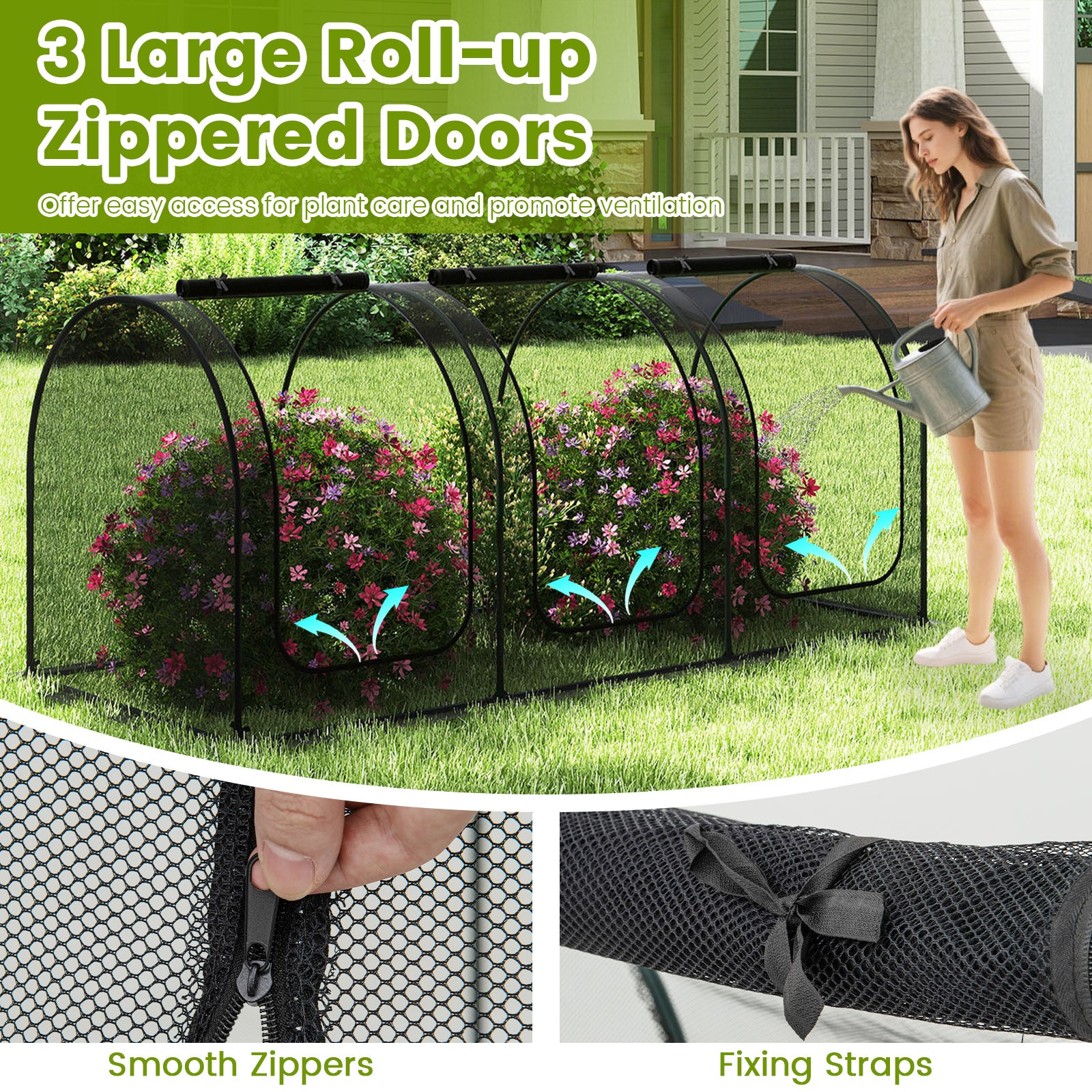 Tunnel Crop Cage Large Portable Plant Protection Tent with 3 Roll-up Zippered Doors Greenhouses at Gallery Canada