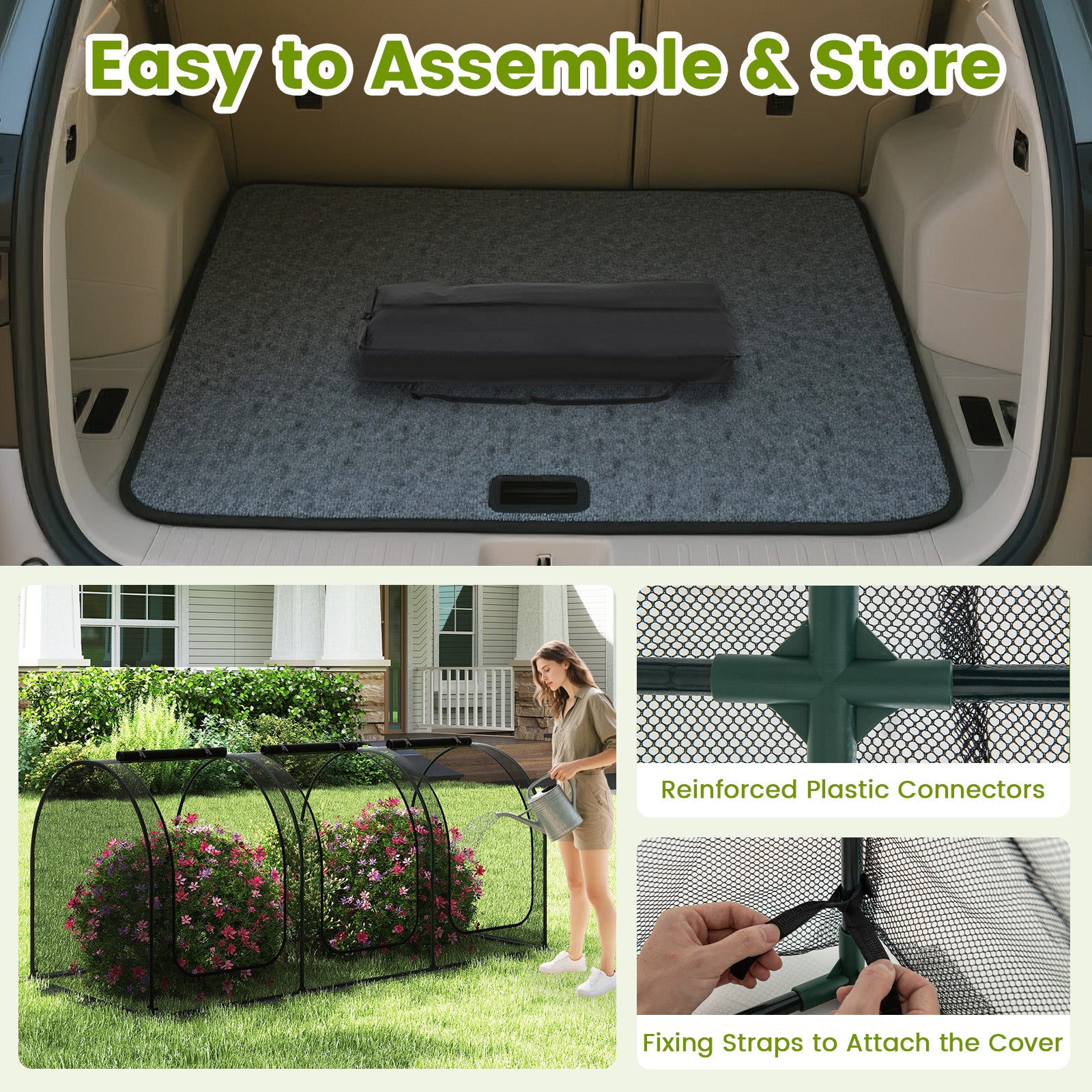 Tunnel Crop Cage Large Portable Plant Protection Tent with 3 Roll-up Zippered Doors Greenhouses at Gallery Canada