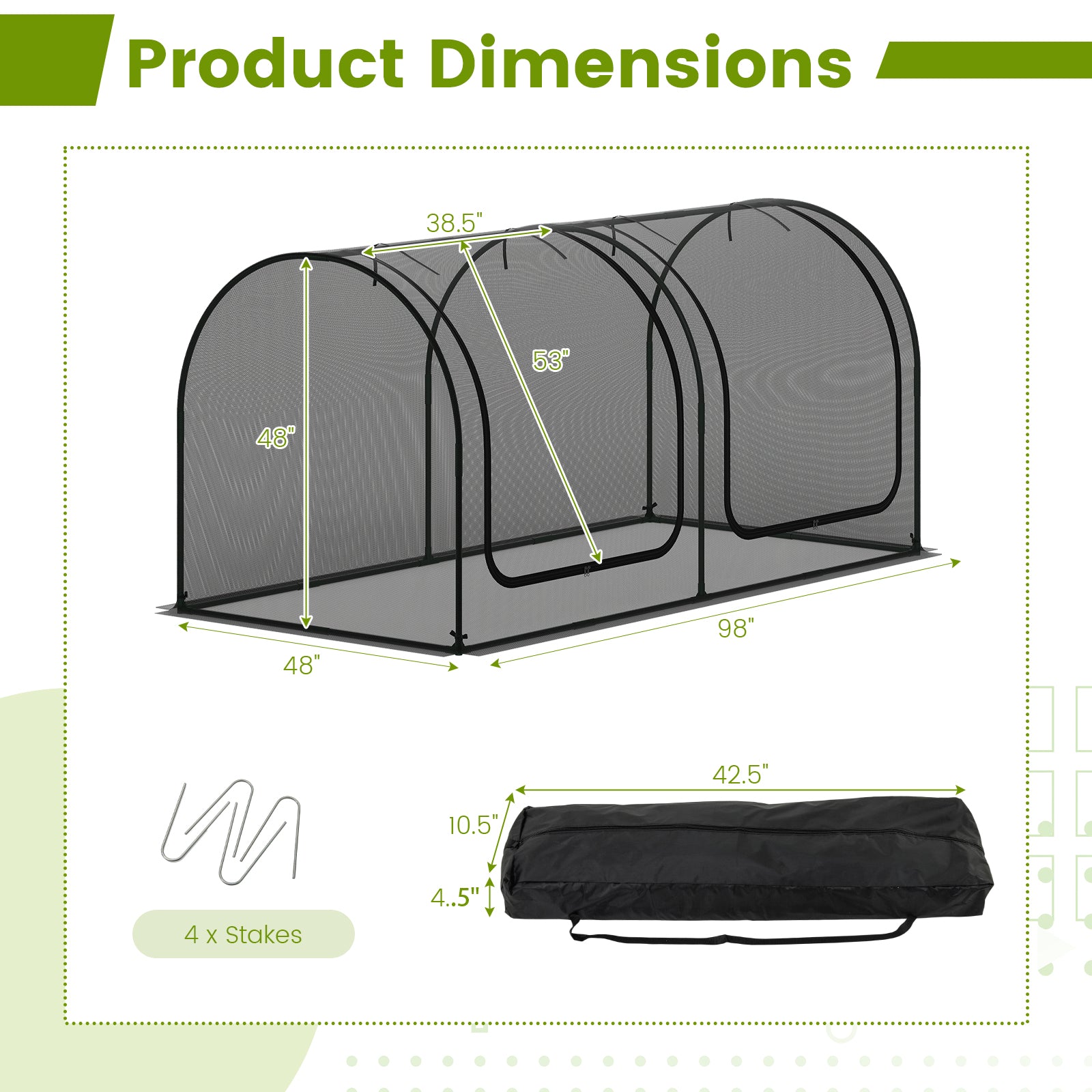 Tunnel Crop Cage Large Portable Plant Protection Tent with 2 Roll-up Zippered Doors Greenhouses at Gallery Canada