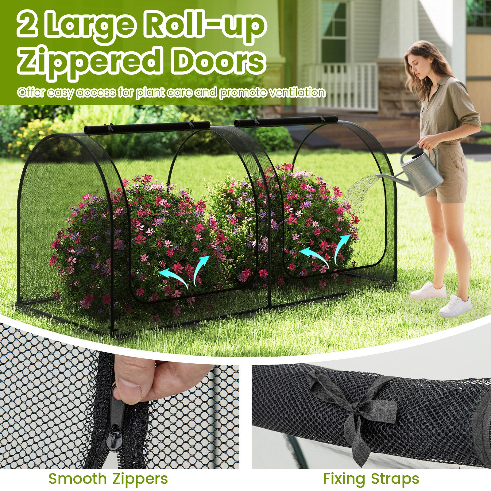 Tunnel Crop Cage Large Portable Plant Protection Tent with 2 Roll-up Zippered Doors Greenhouses at Gallery Canada