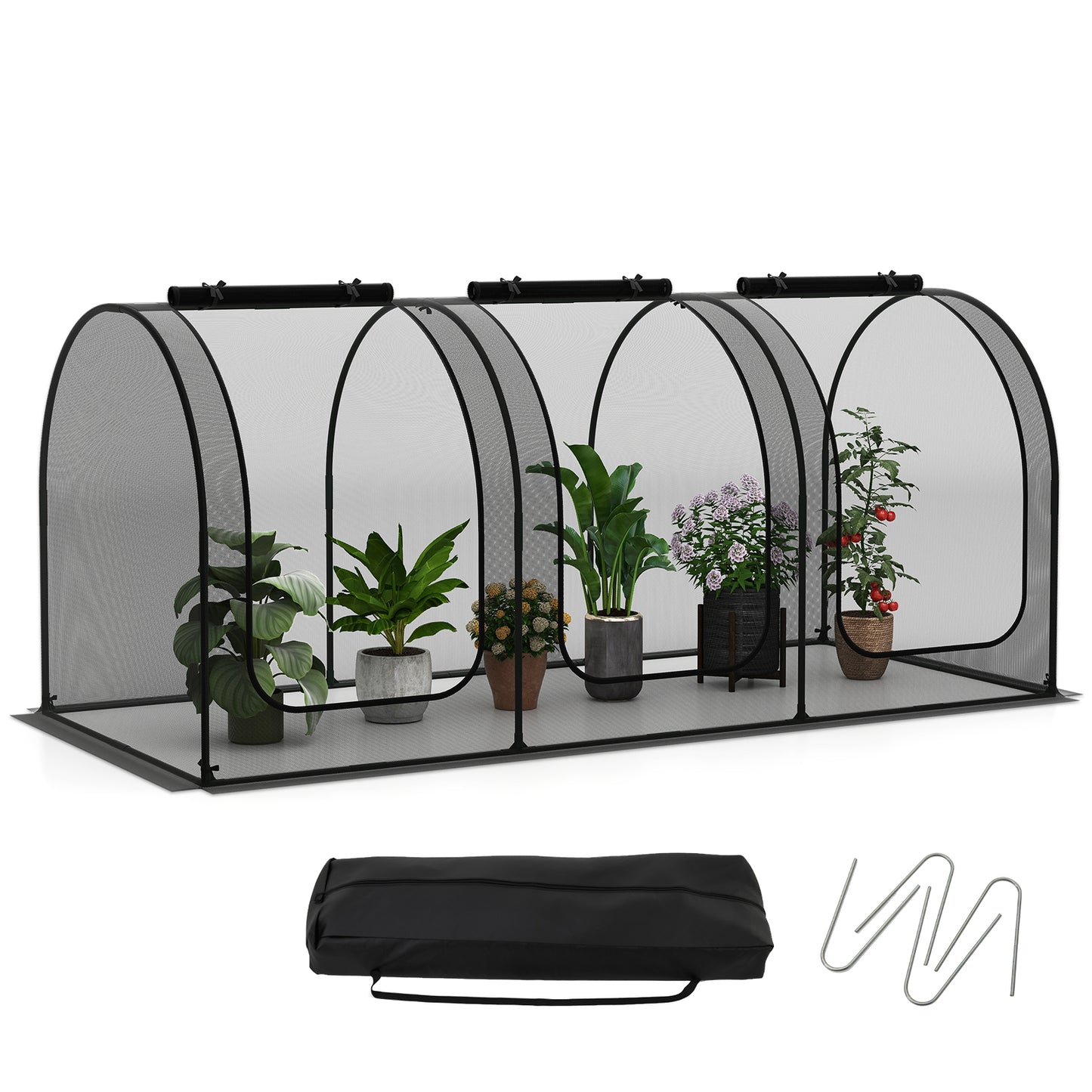 Tunnel Crop Cage Large Portable Plant Protection Tent with 3 Roll-up Zippered Doors Greenhouses at Gallery Canada