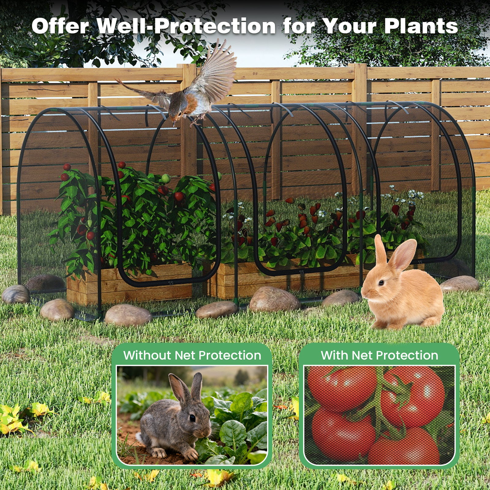 Tunnel Crop Cage Large Portable Plant Protection Tent with 3 Roll-up Zippered Doors Greenhouses at Gallery Canada