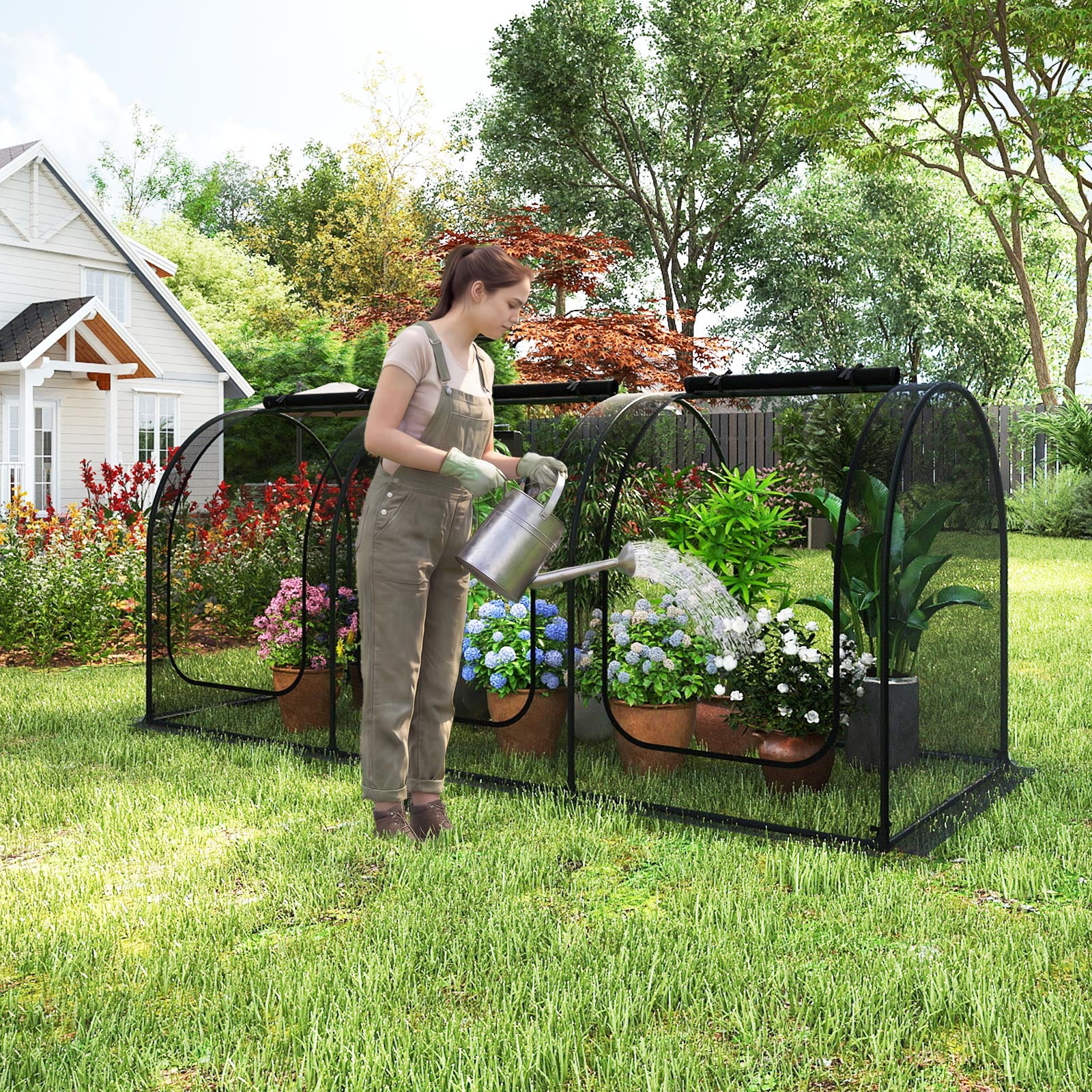 Tunnel Crop Cage Large Portable Plant Protection Tent with 3 Roll-up Zippered Doors Greenhouses at Gallery Canada