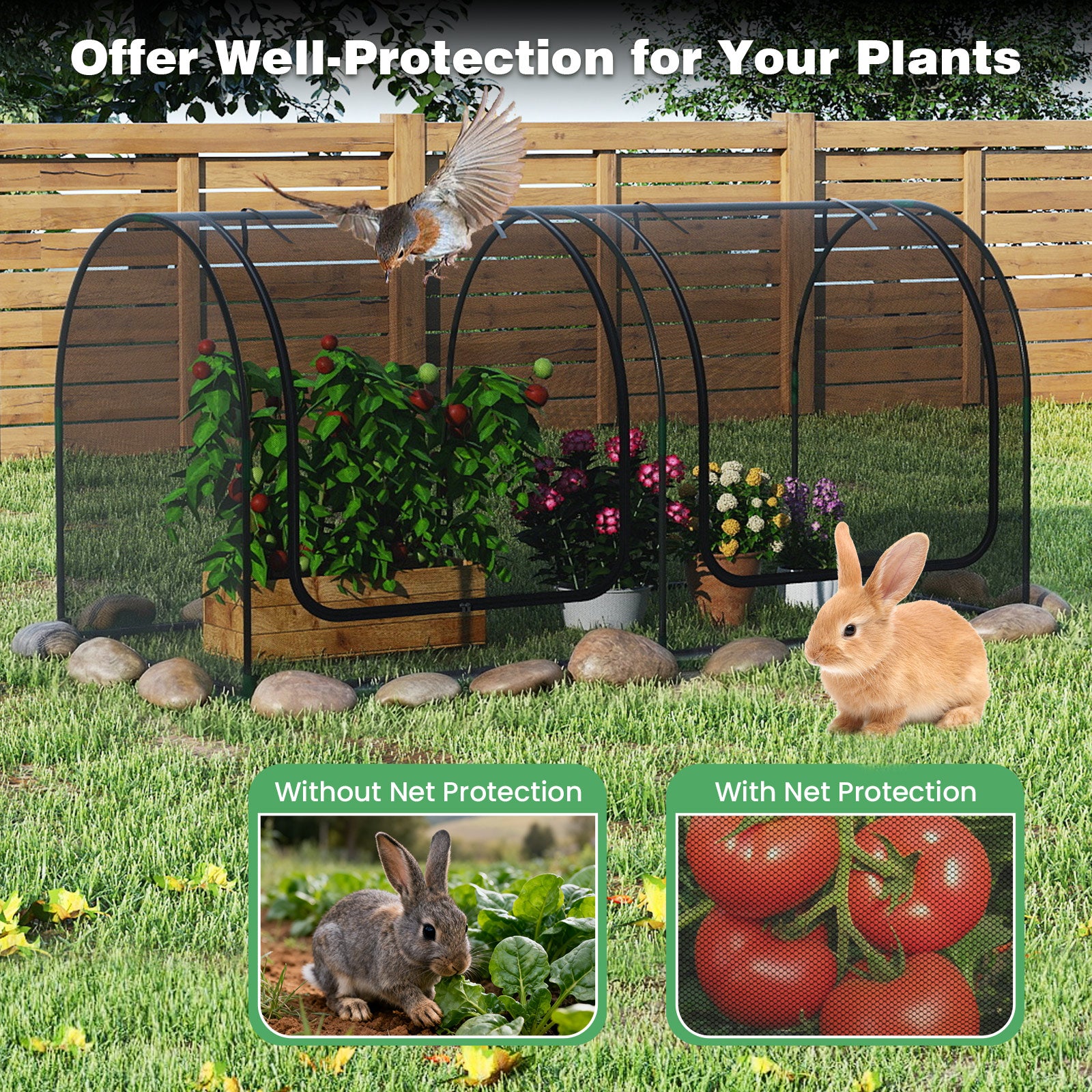 Tunnel Crop Cage Large Portable Plant Protection Tent with 2 Roll-up Zippered Doors Greenhouses at Gallery Canada