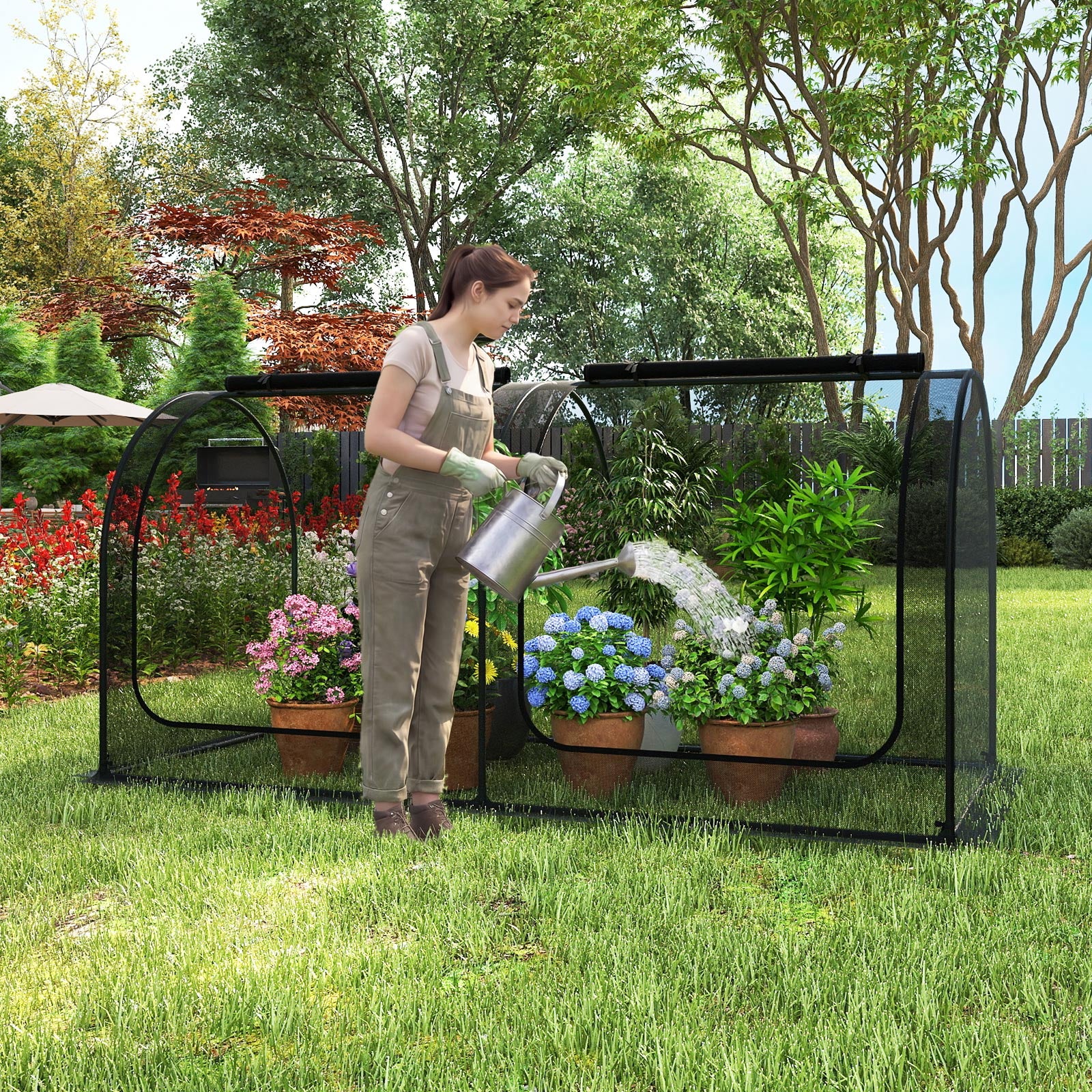 Tunnel Crop Cage Large Portable Plant Protection Tent with 2 Roll-up Zippered Doors Greenhouses at Gallery Canada