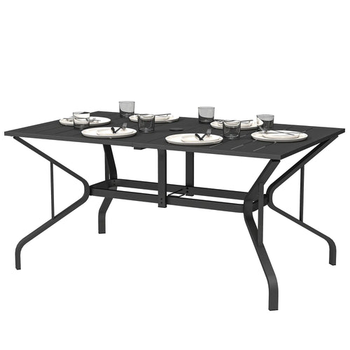 Rectangle Patio Dining Table, Outdoor for 6, Steel Frame, Black
