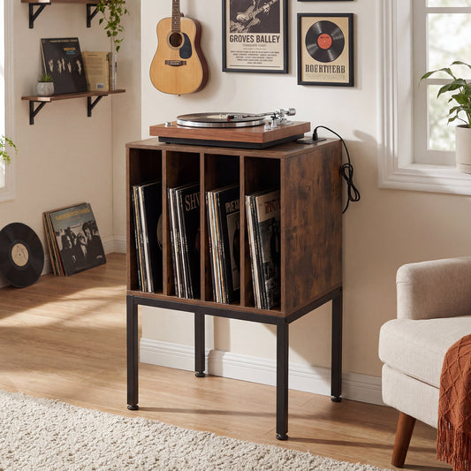 Turntable Record Player Stand With Power Outlets, Rustic Brown End & Side Tables Rustic Brown at Gallery Canada