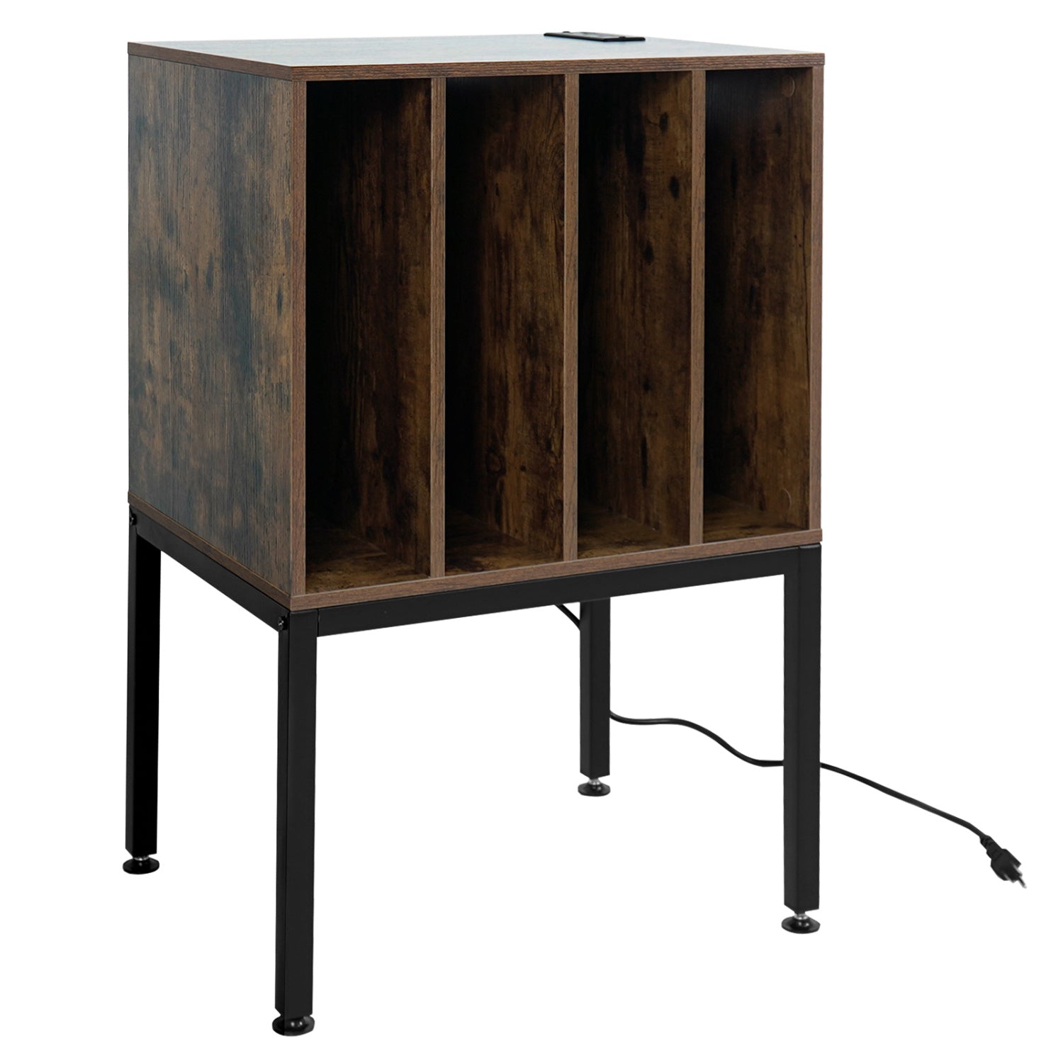 Turntable Record Player Stand With Power Outlets, Rustic Brown End & Side Tables at Gallery Canada
