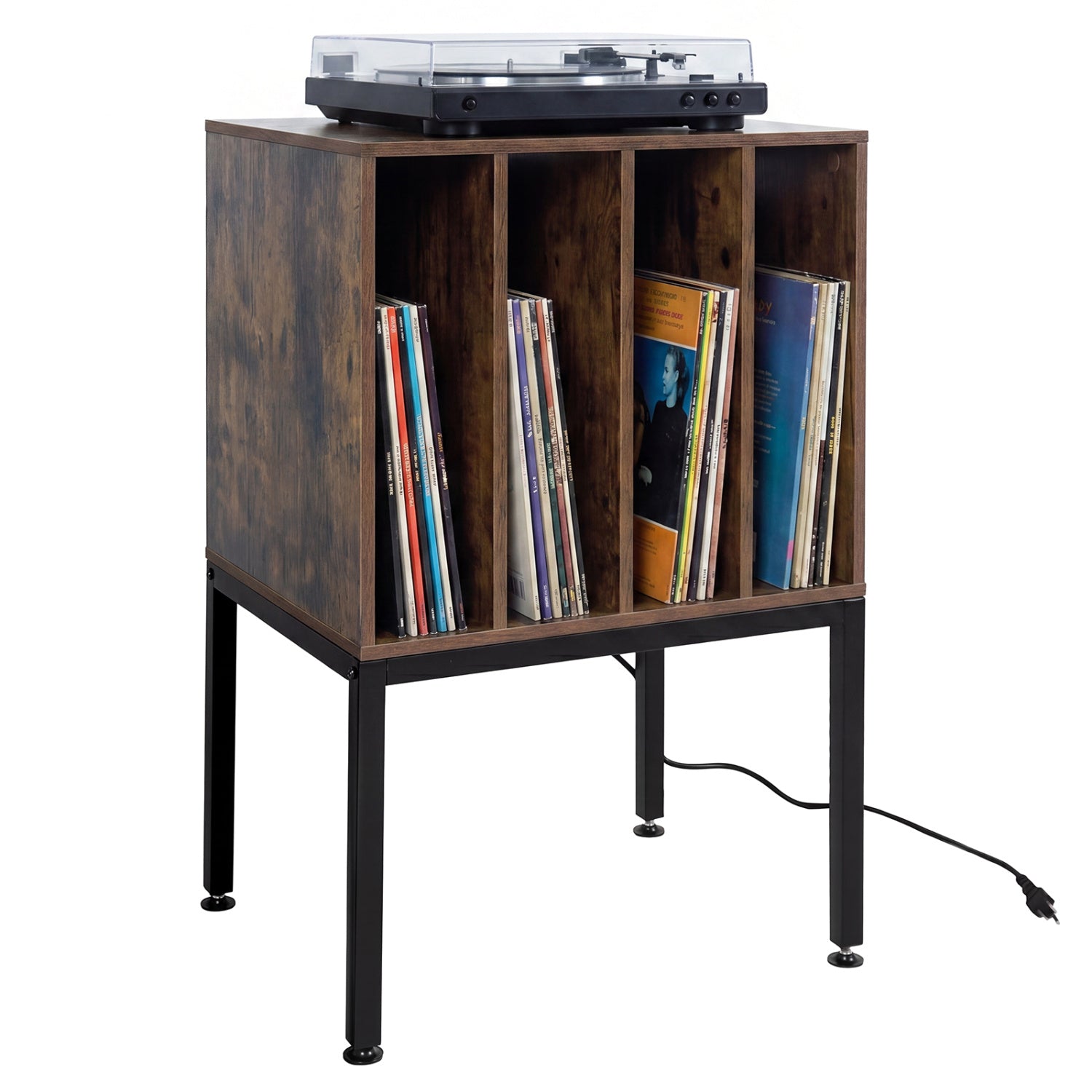 Turntable Record Player Stand With Power Outlets, Rustic Brown End & Side Tables at Gallery Canada