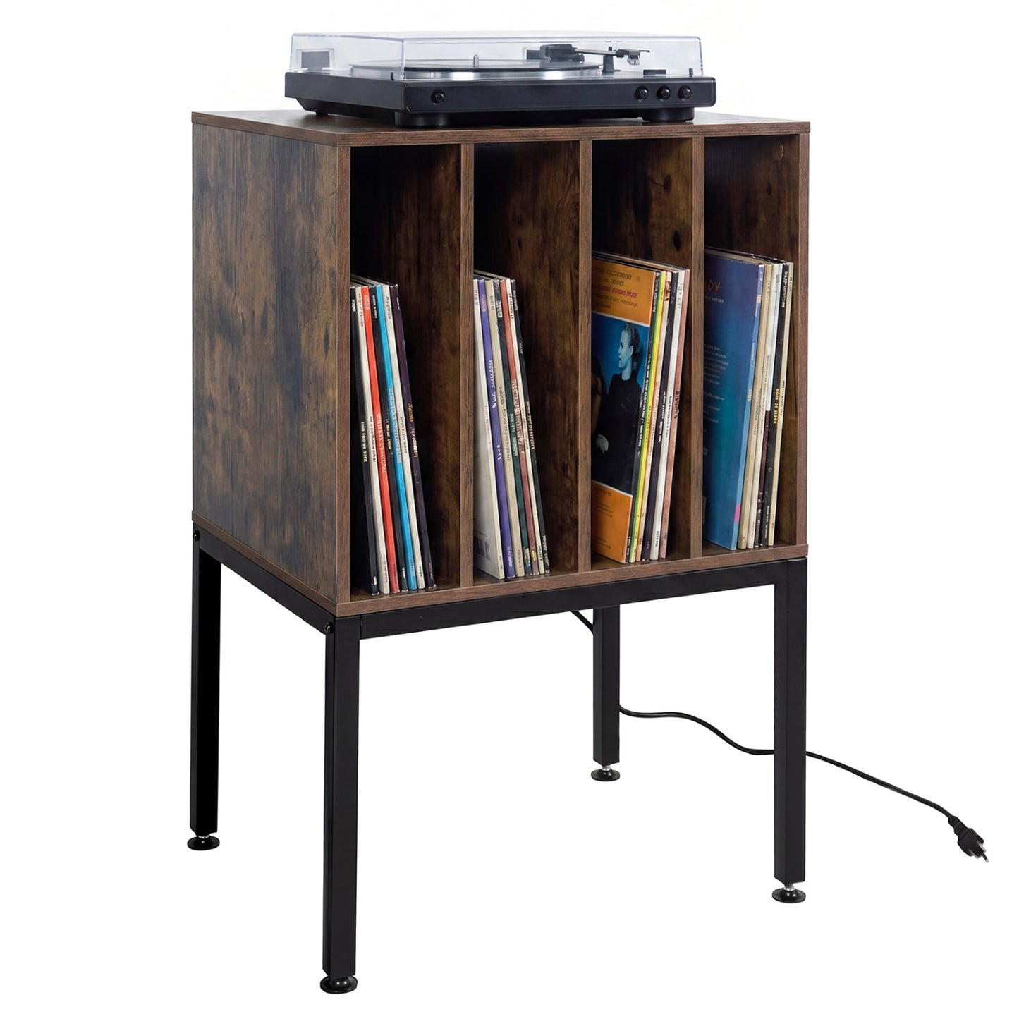 Turntable Record Player Stand With Power Outlets, Rustic Brown End & Side Tables at Gallery Canada