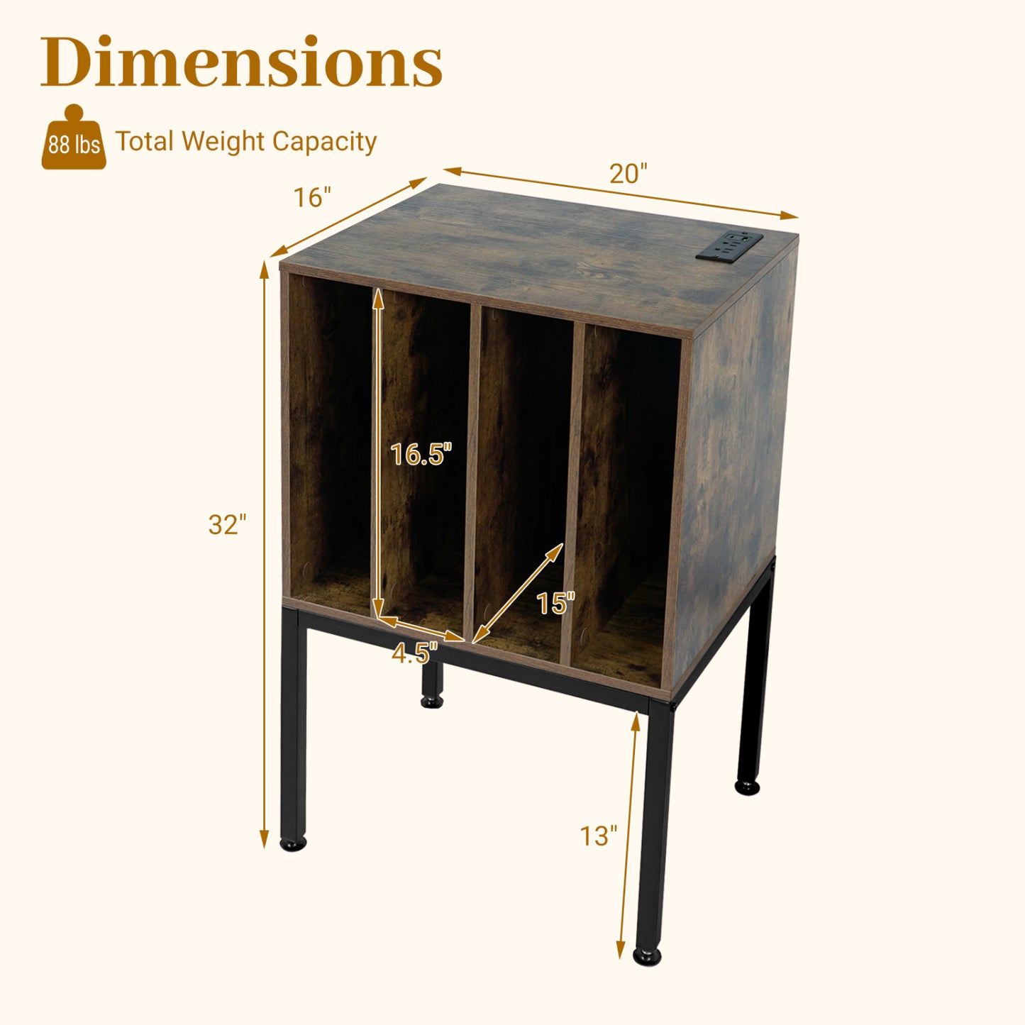 Turntable Record Player Stand With Power Outlets, Rustic Brown End & Side Tables at Gallery Canada