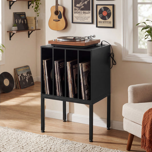 Turntable Record Player Stand With Power Outlets, Black End & Side Tables Black at Gallery Canada