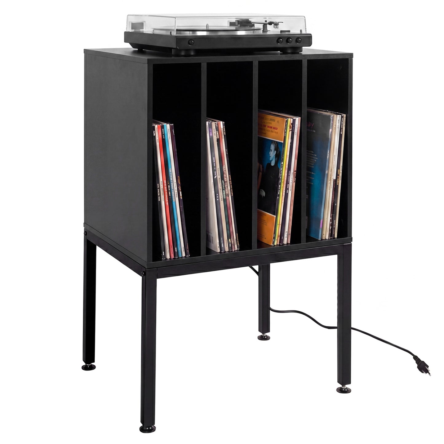 Turntable Record Player Stand With Power Outlets, Black End & Side Tables at Gallery Canada