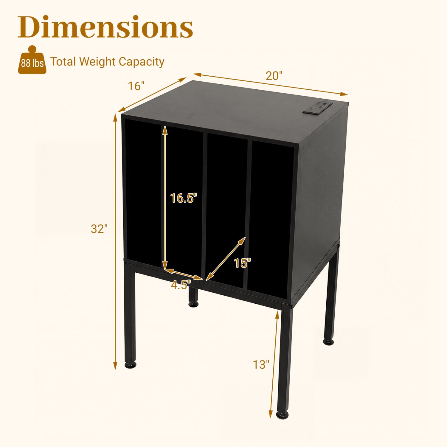 Turntable Record Player Stand With Power Outlets, Black End & Side Tables at Gallery Canada