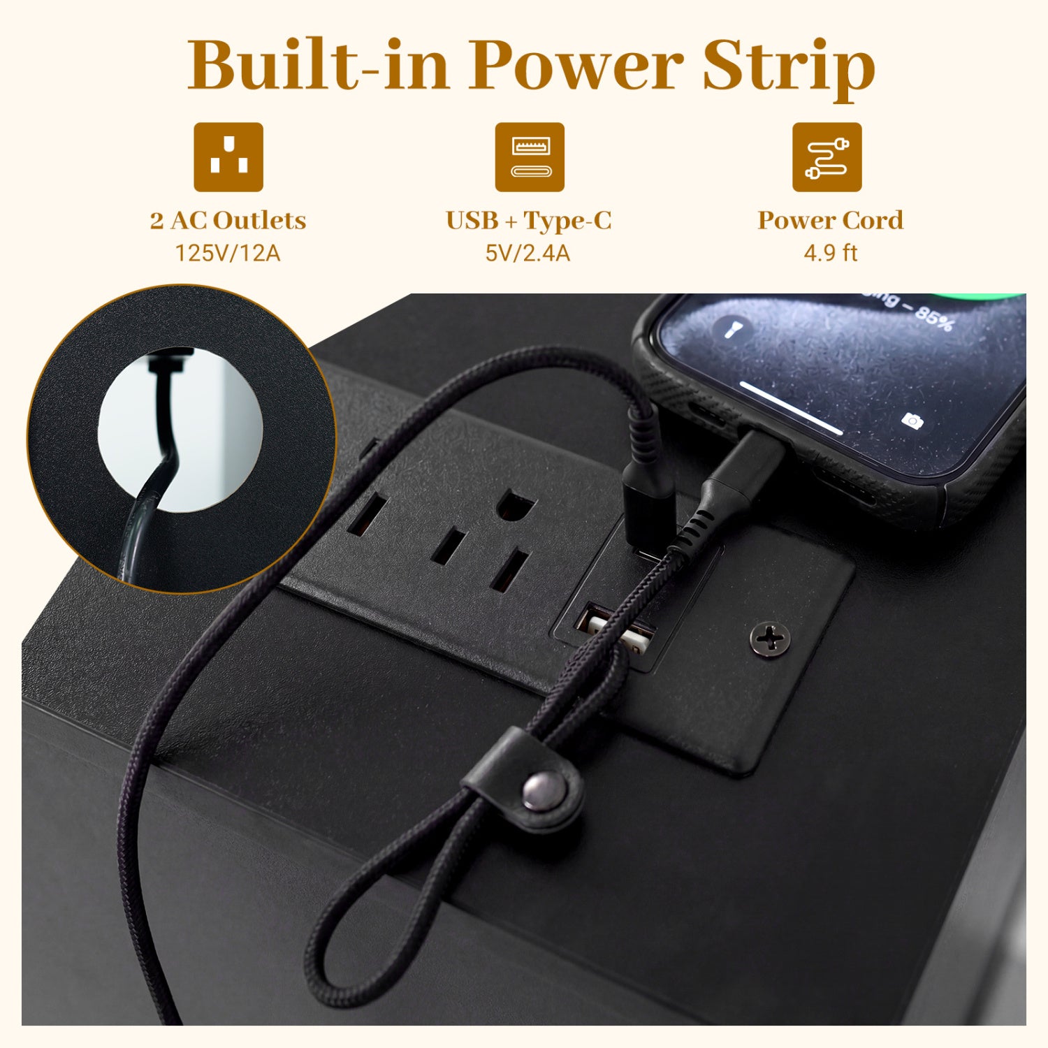 Turntable Record Player Stand With Power Outlets, Black End & Side Tables at Gallery Canada