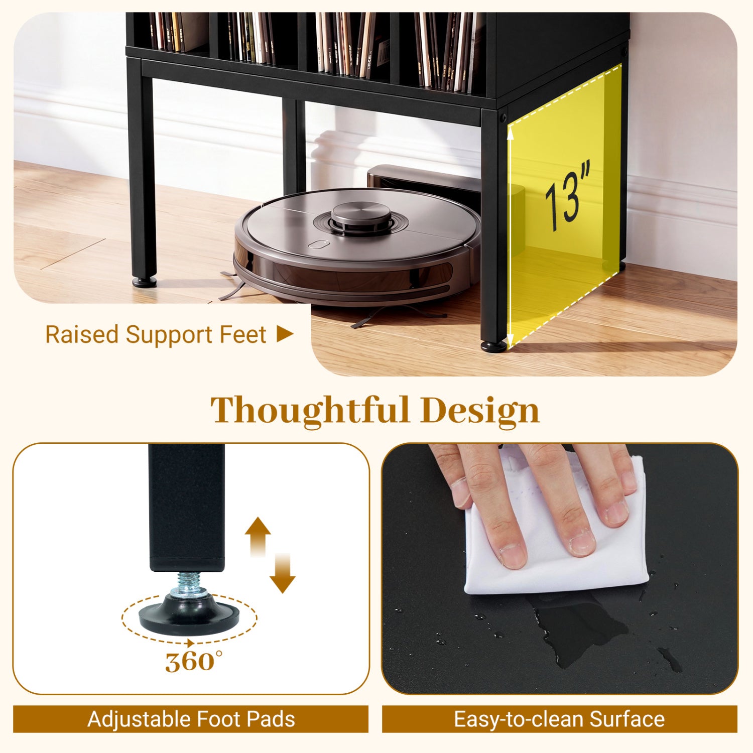 Turntable Record Player Stand With Power Outlets, Black End & Side Tables at Gallery Canada