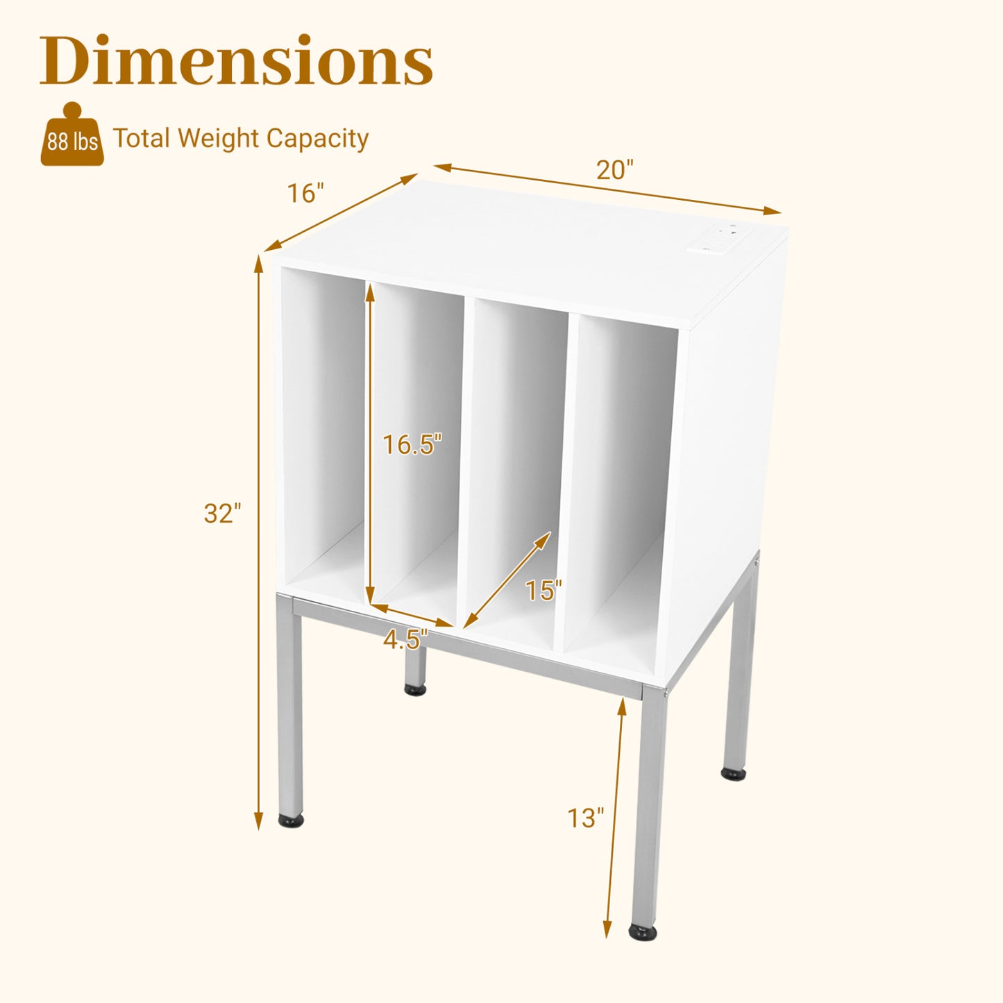 Turntable Record Player Stand With Power Outlets, White End & Side Tables at Gallery Canada