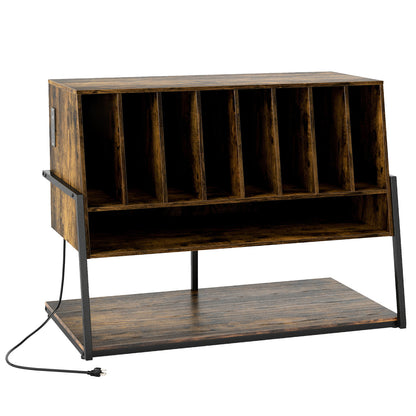 Turntable Stand with Charging Station, Vinyl Shelves, Rustic Brown End & Side Tables Rustic Brown at Gallery Canada