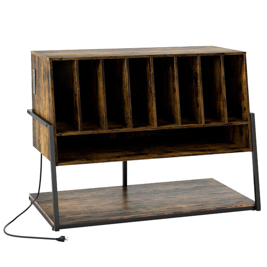 Turntable Stand with Charging Station, Vinyl Shelves, Rustic Brown End & Side Tables Rustic Brown at Gallery Canada