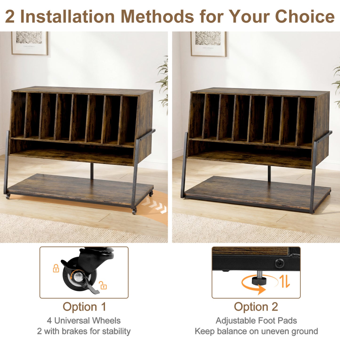 Turntable Stand with Charging Station, Vinyl Shelves, Rustic Brown End & Side Tables at Gallery Canada