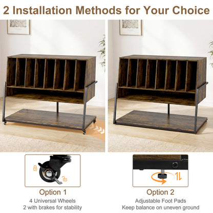 Turntable Stand with Charging Station, Vinyl Shelves, Rustic Brown End & Side Tables at Gallery Canada