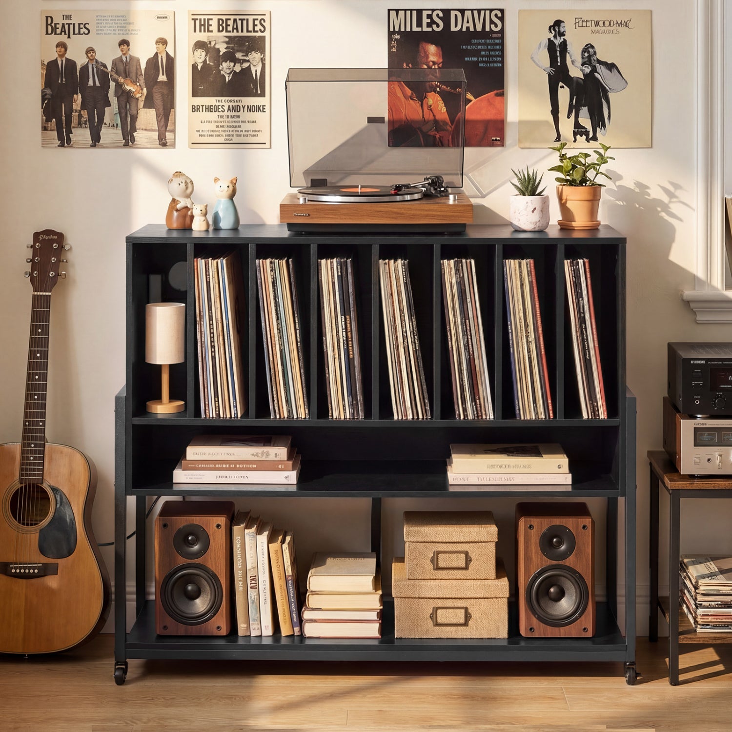 Turntable Stand With Vinyl Shelves, Charging Station, Black End & Side Tables at Gallery Canada